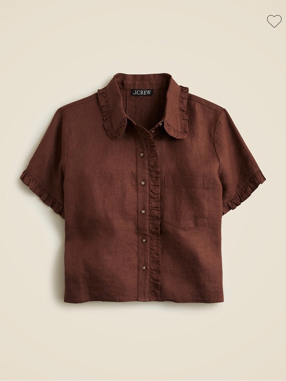 J.Crew Ruffle Trim Button Up Shirt in Linen, size M, NWT